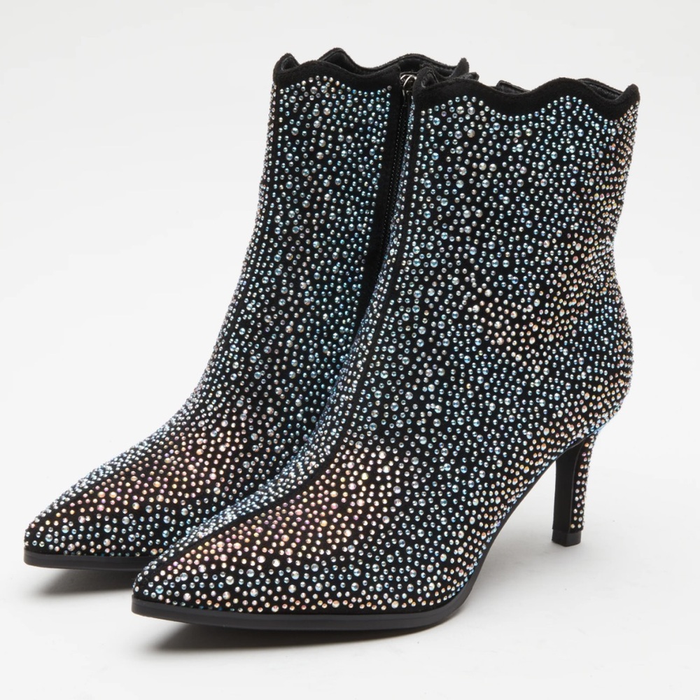 PATRIZIA BY SPRING STEP Crystal Covered Sparkly Heeled Ankle Boots Women’s SZ 6